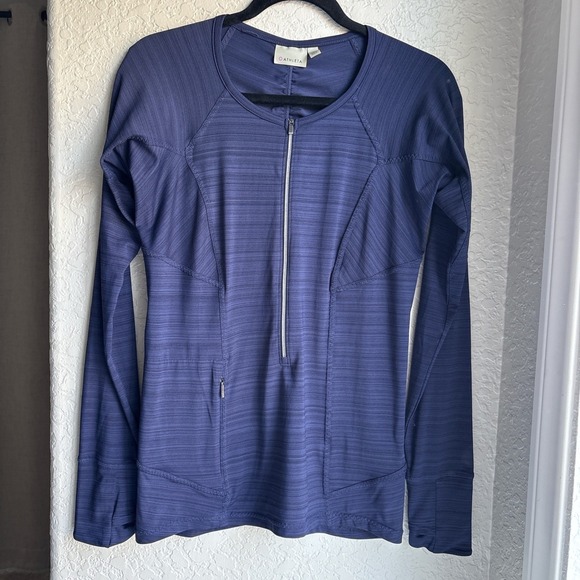 Athleta Tops - Athleta Women M Athletic Top Navy Blue Quarter Zip Long Sleeve‎ Stretch Running